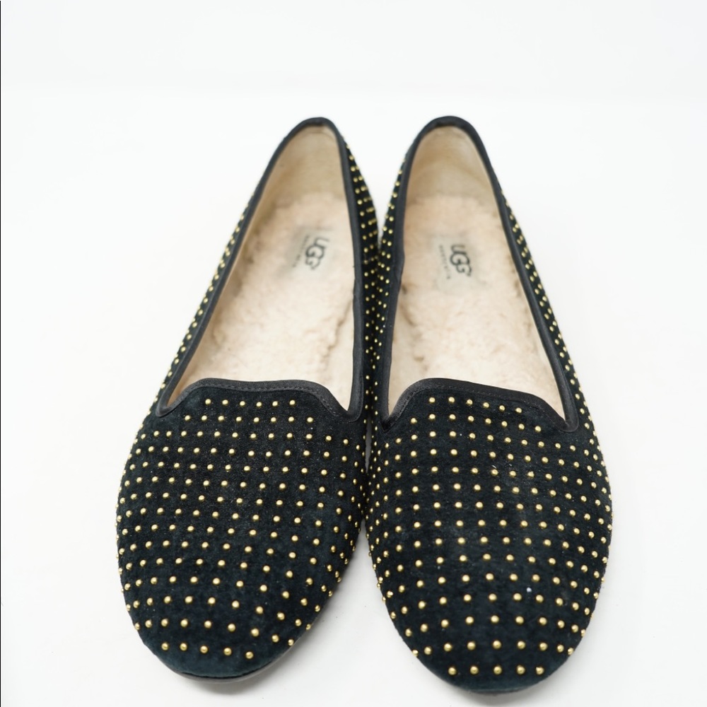 UGG Australia Alloway Black Suede Studded Slip on Loafer Flats Women's Size 9.5